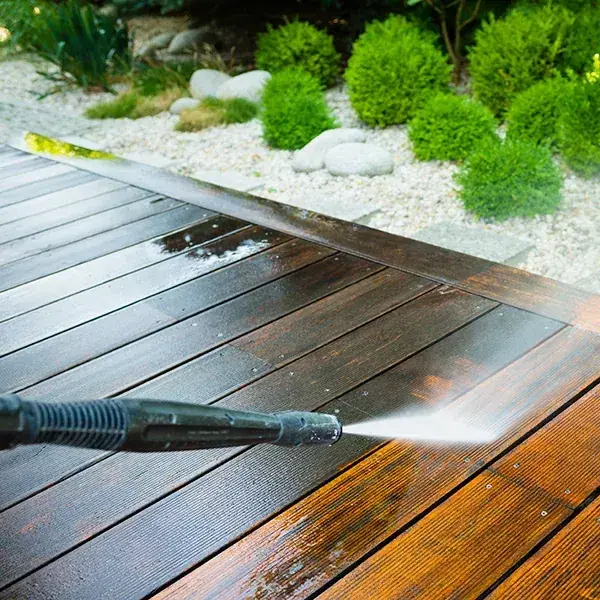 Restored wood deck after a Mr. Softwash cleaning